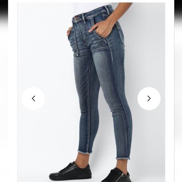 American Eagle High Rise Jeggings Crop Skinny Jeans Frayed Stretchy Dark Size 10 - Picture 2 of 14